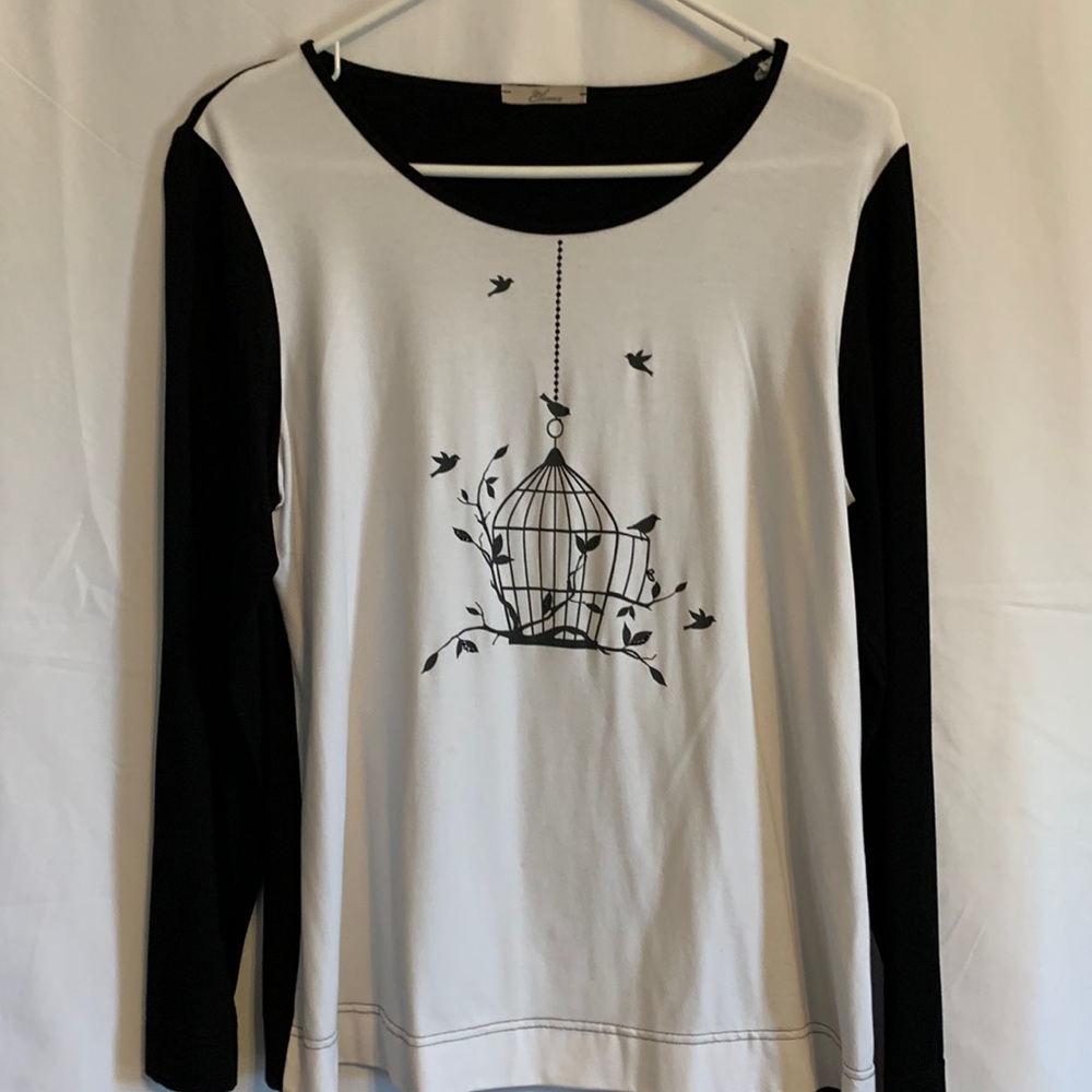 Elema Blouse, Size Large, Black and White